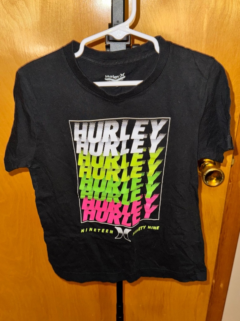 Hurley Black Short-Sleeve Tee with Neon Gradient Logo